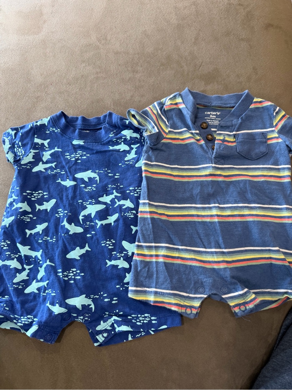 Carter's Navy Shark Print & Blue Striped Two-Pack Rompers Summer